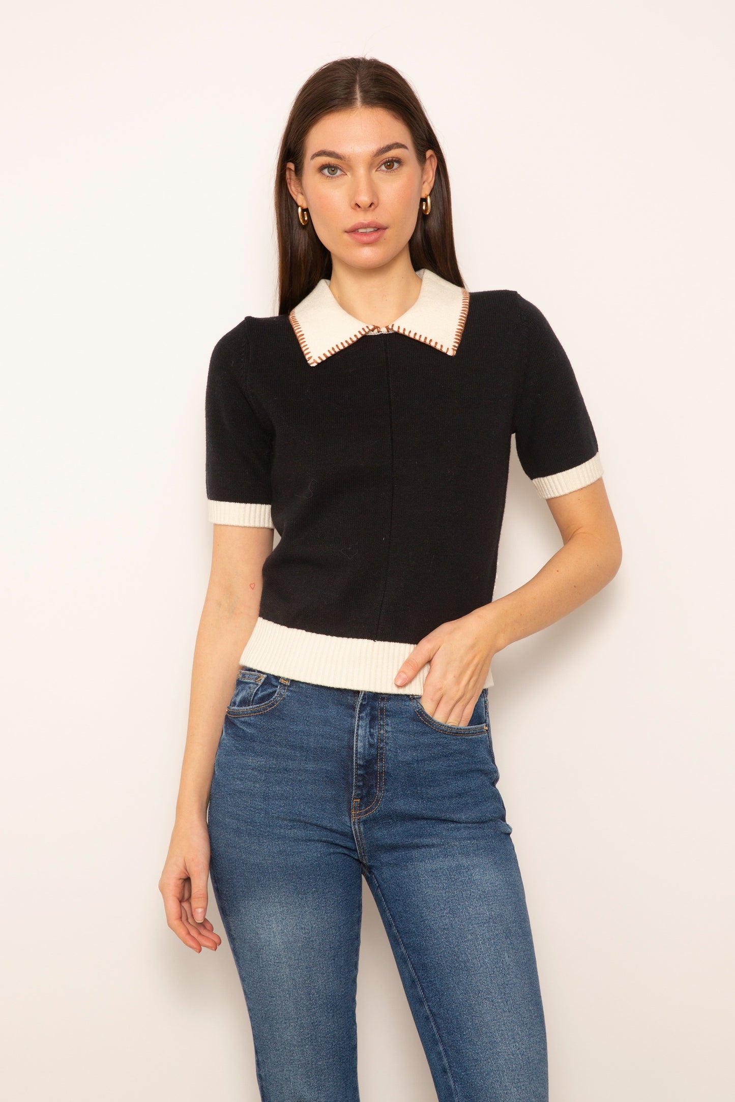 BLACK CASEY WHIPSTITCH POLO SWEATER