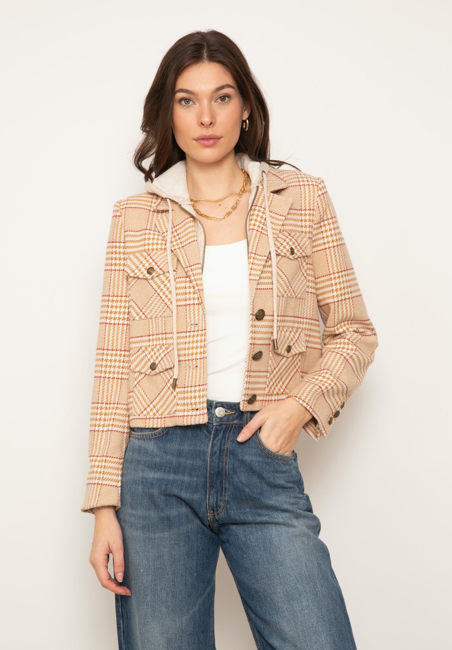 CAMEL CELINE PLAID DICKIE JACKET