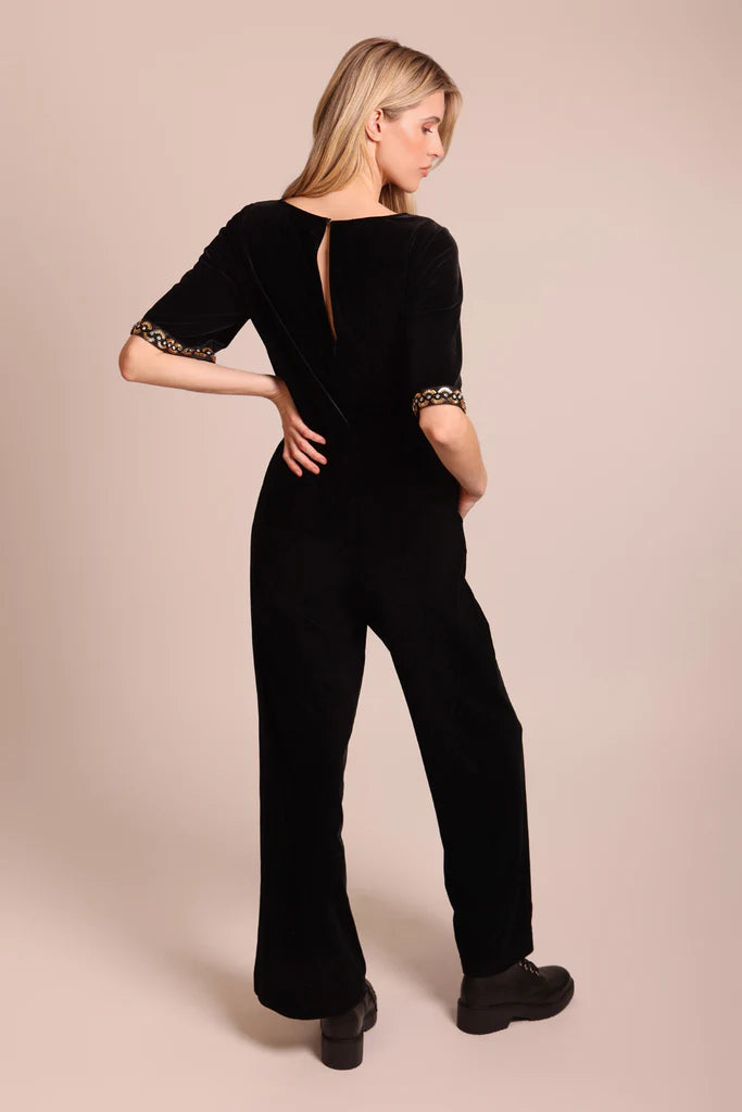 BLACK JUMPSUIT WITH SLEEVE DETAIL