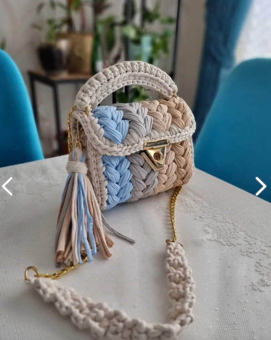 HANDMADE CROCHET BAG - BLUES/BROWNS