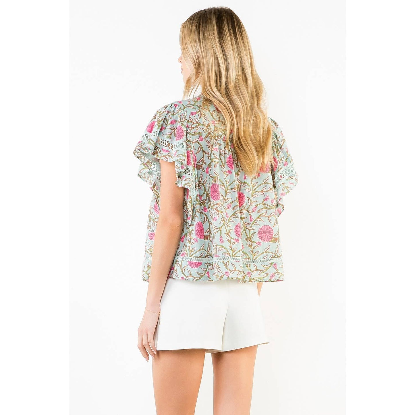 Floral Print Flutter Sleeve Top