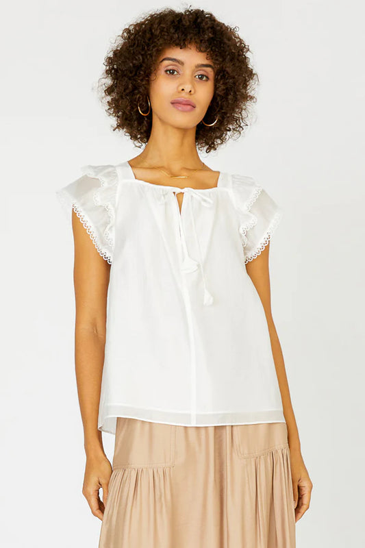 PEEKABOO FLUTTER SLEEVE TOP-WHITE