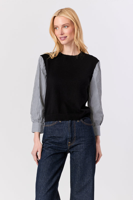 LONG SLEEVE 2 FER 1 CREW - BLACK