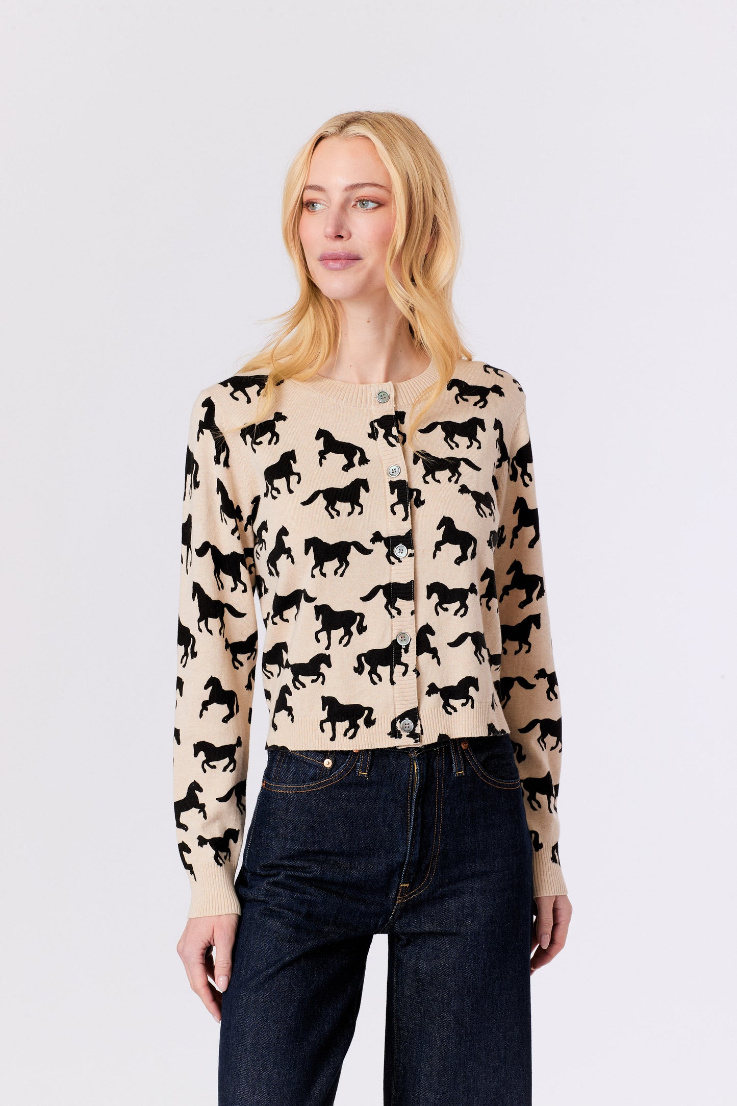 HORSES KNIT CARDI - LATTE