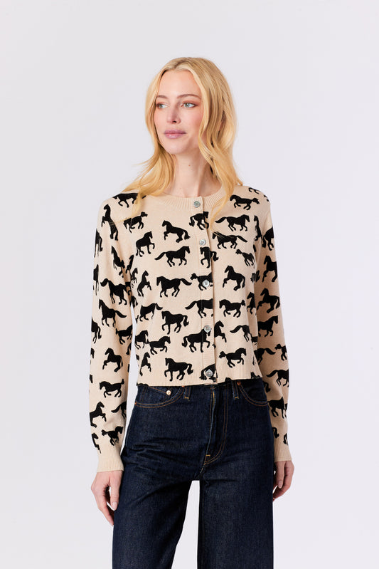 HORSES KNIT CARDI - LATTE
