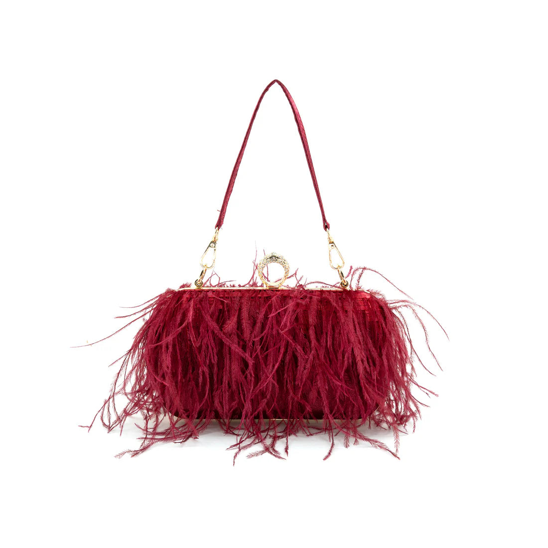 FEATHER FRINGE EVENING BAG - BURGUNDY