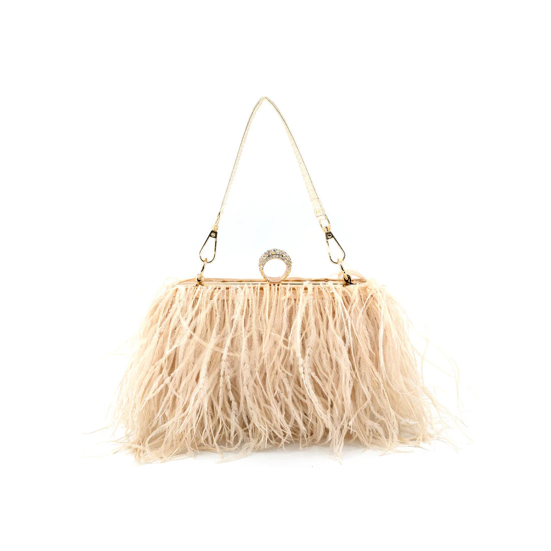 FEATHER FRINGE EVENING BAG - GOLD