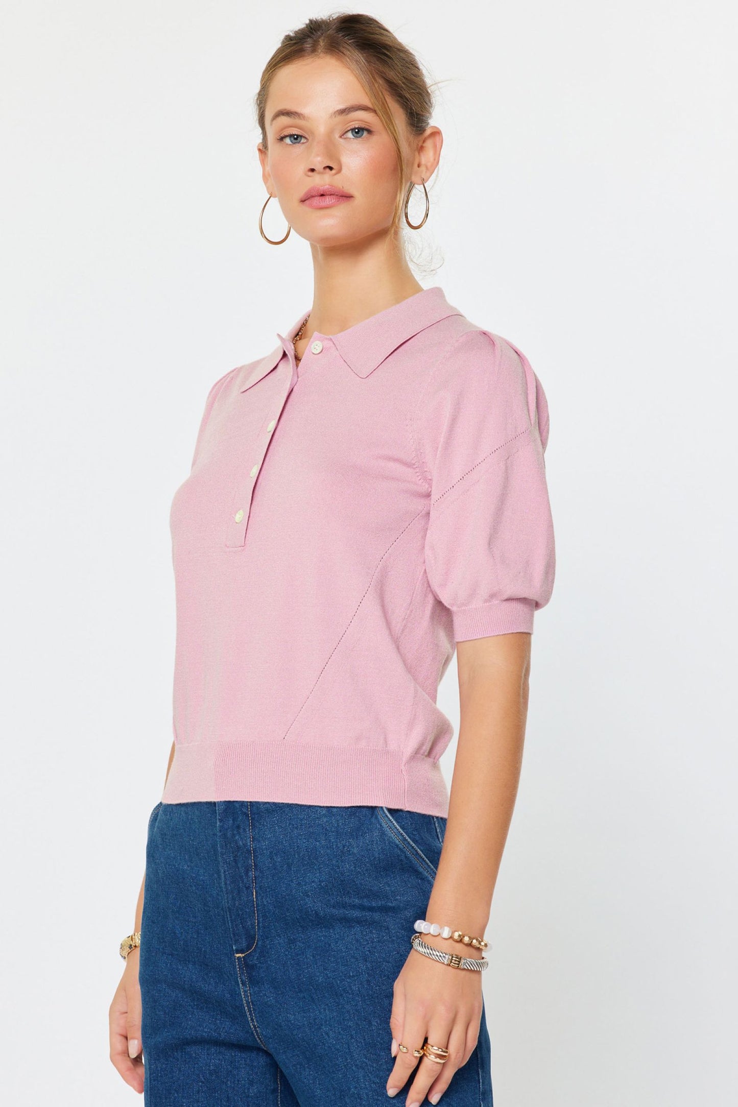 CLASSIC POLO KNIT TOP - PINK