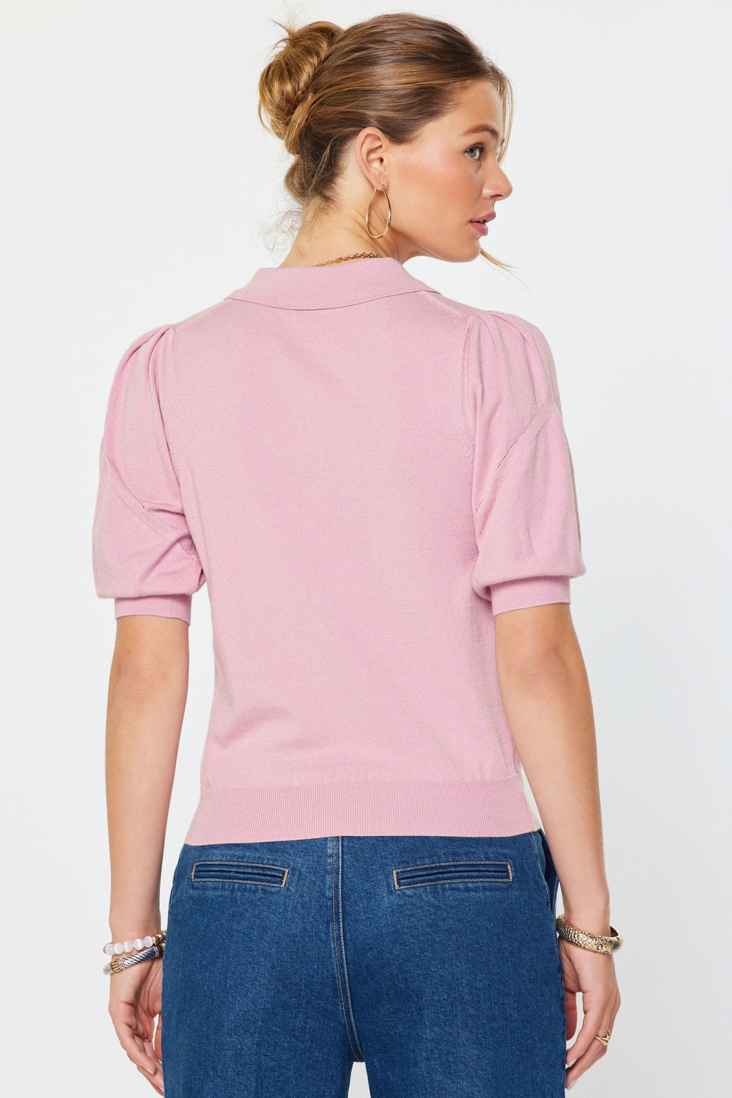 CLASSIC POLO KNIT TOP - PINK