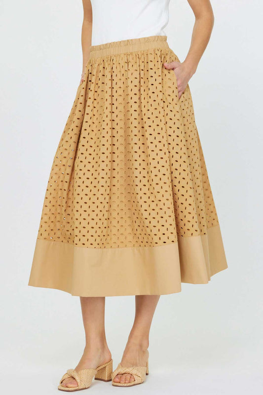 EYELET MIDI SKIRT - BUTTERSCOTCH