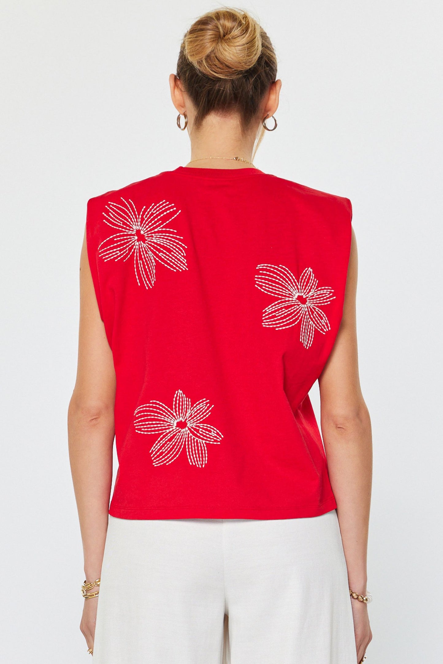 EMBROIDERED FLORAL TOP - RED