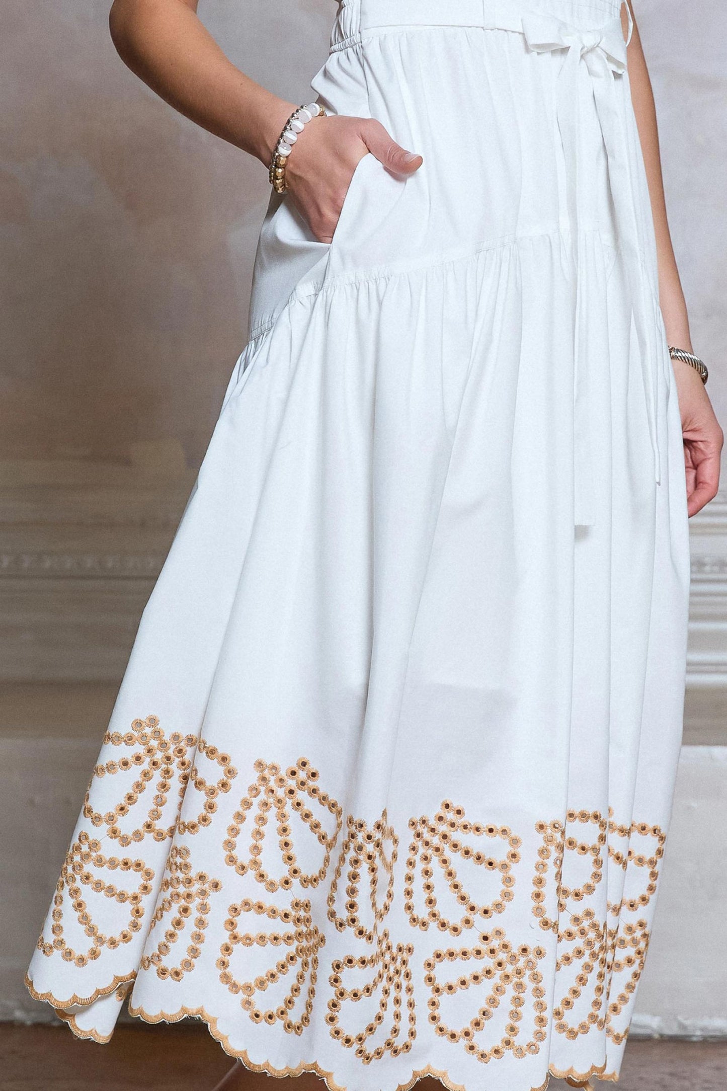 EYELET MIDI DRESS - WHITE