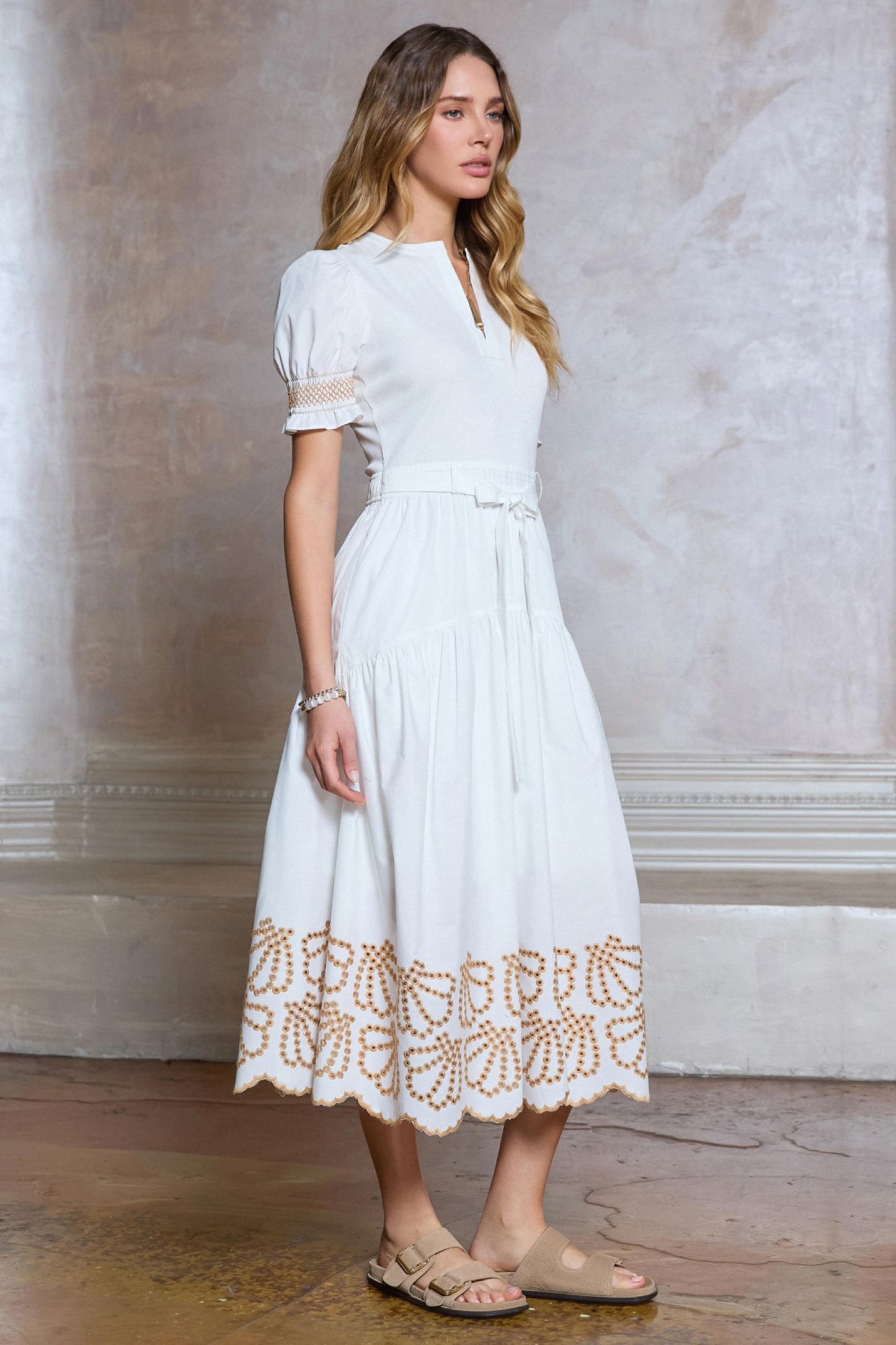 EYELET MIDI DRESS - WHITE