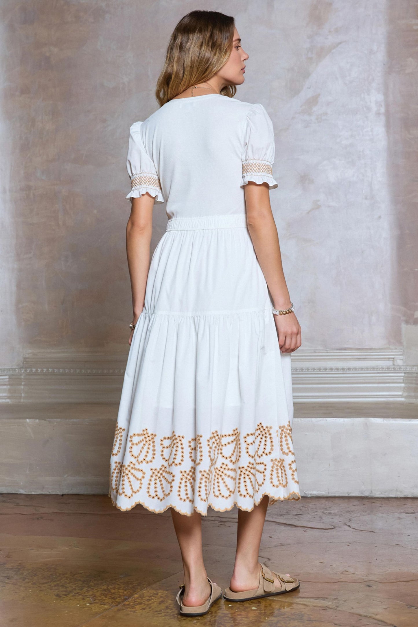 EYELET MIDI DRESS - WHITE