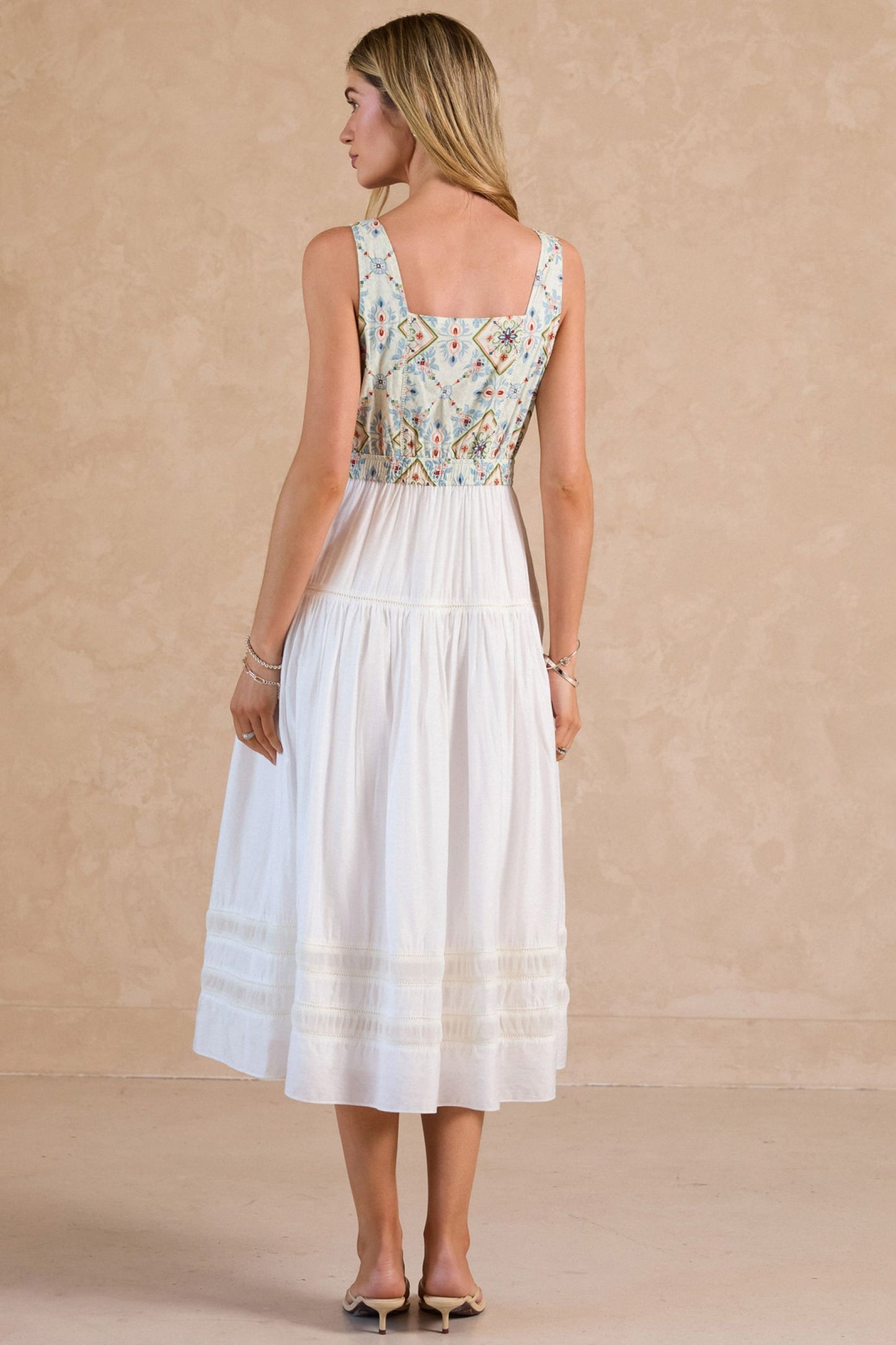 PRINTED DRESS EMBROIDERED TOP