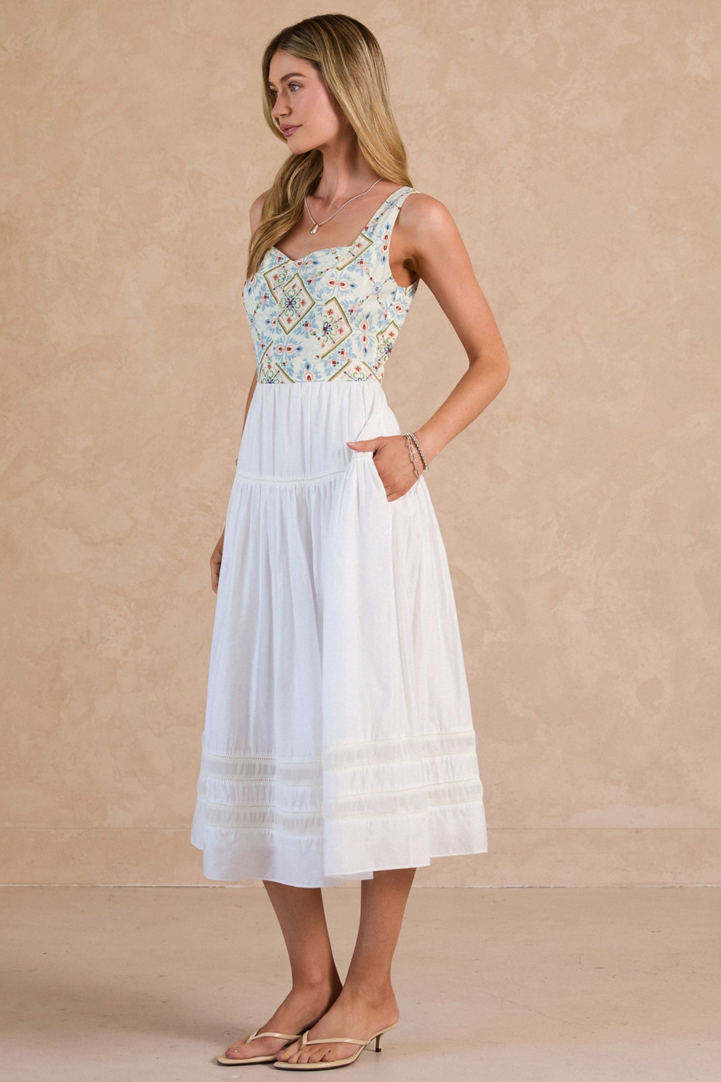 PRINTED DRESS EMBROIDERED TOP