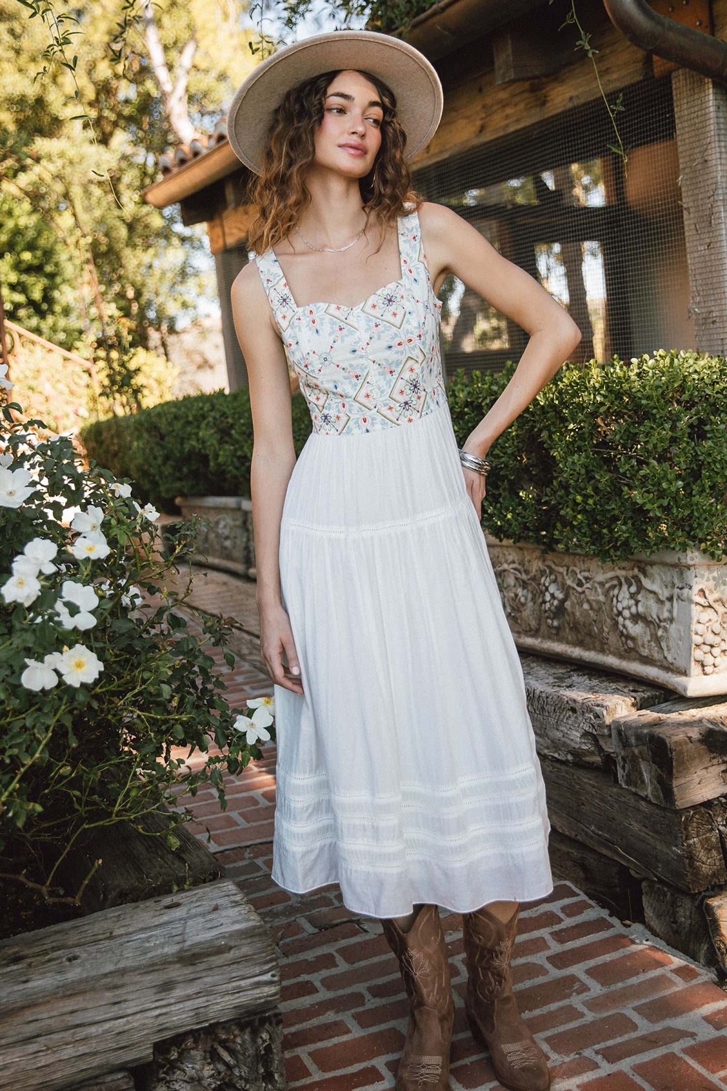 PRINTED DRESS EMBROIDERED TOP