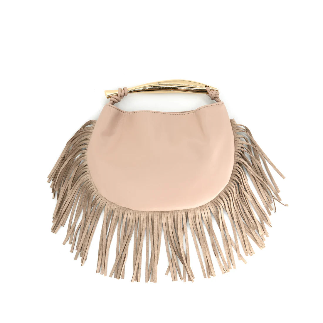 FRINGE BAG WITH GOLD BAR HANDLE