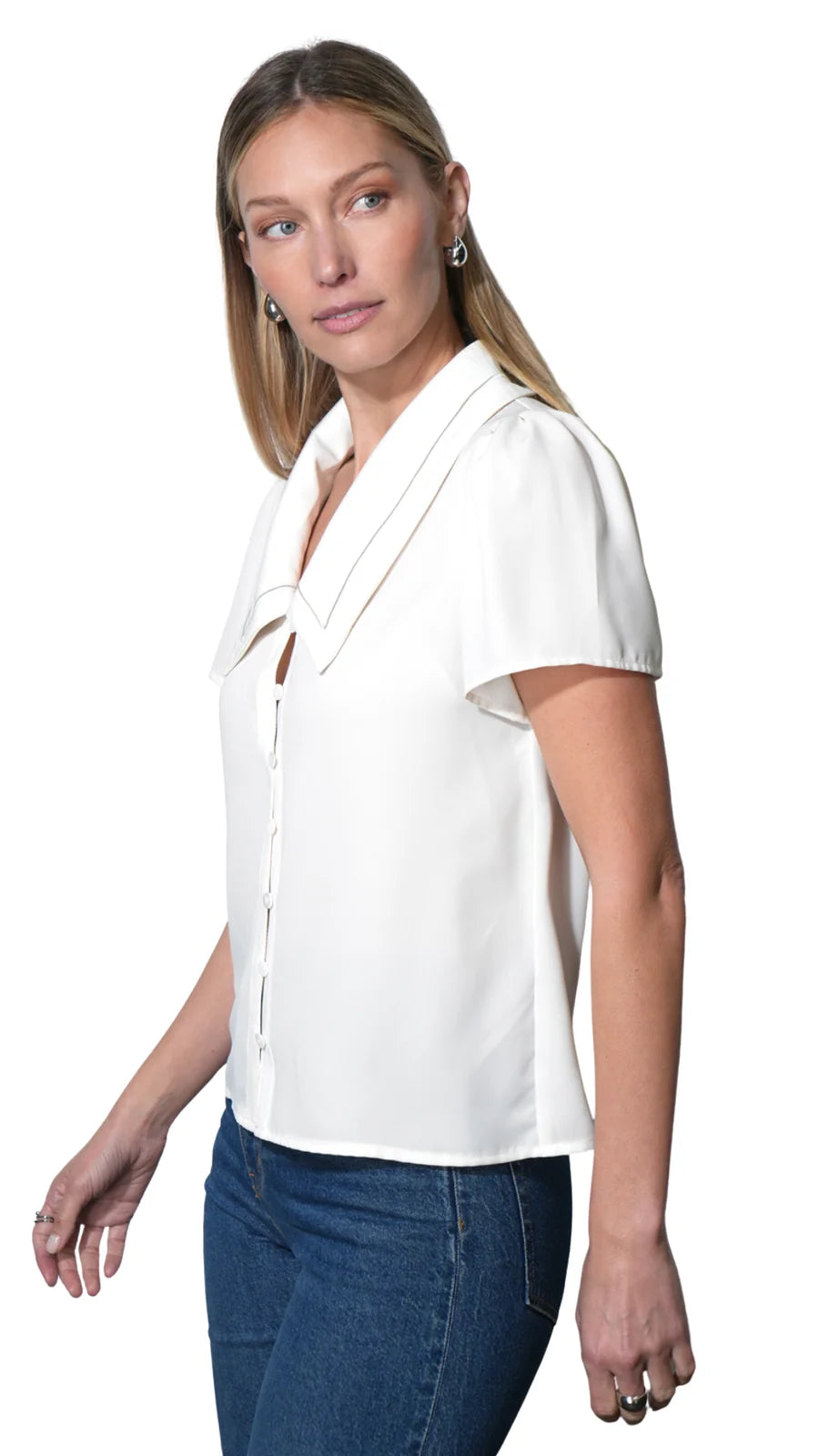 GAIA SAILOR COLLAR SHORT SLEEVE BLOUSE