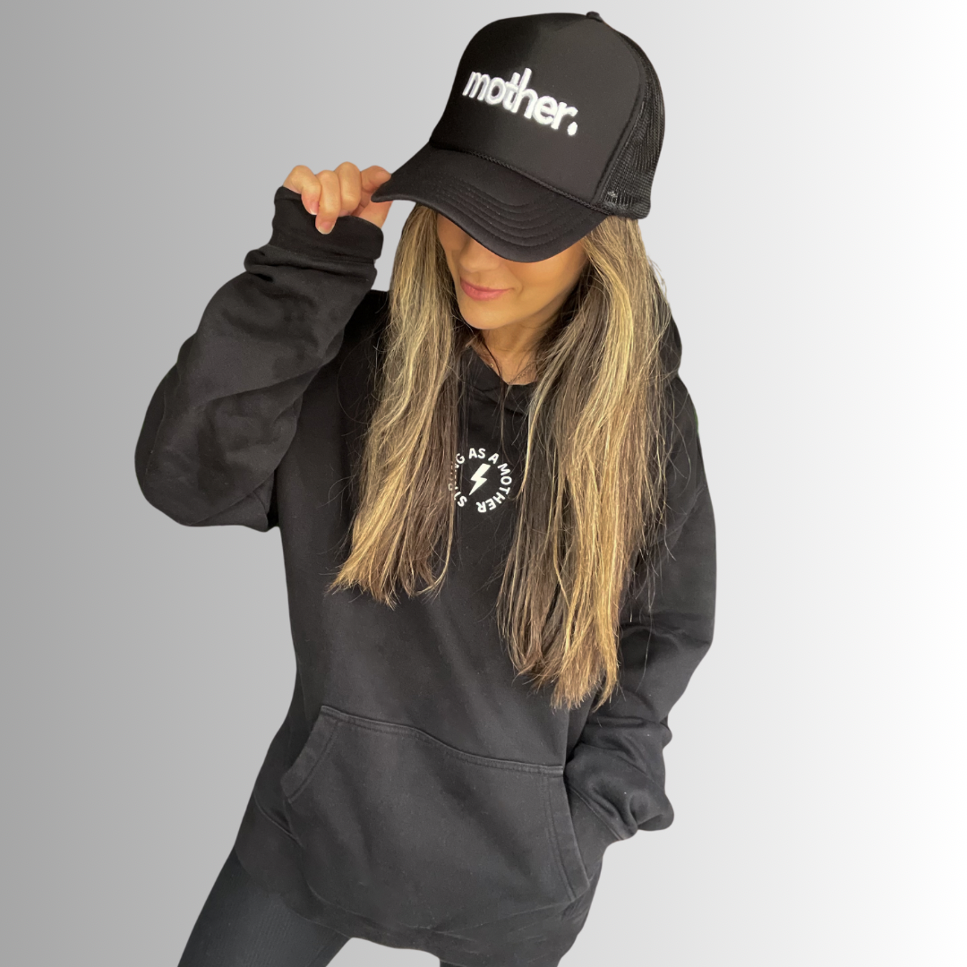 "mother." Embroidered Trucker Hat - Black