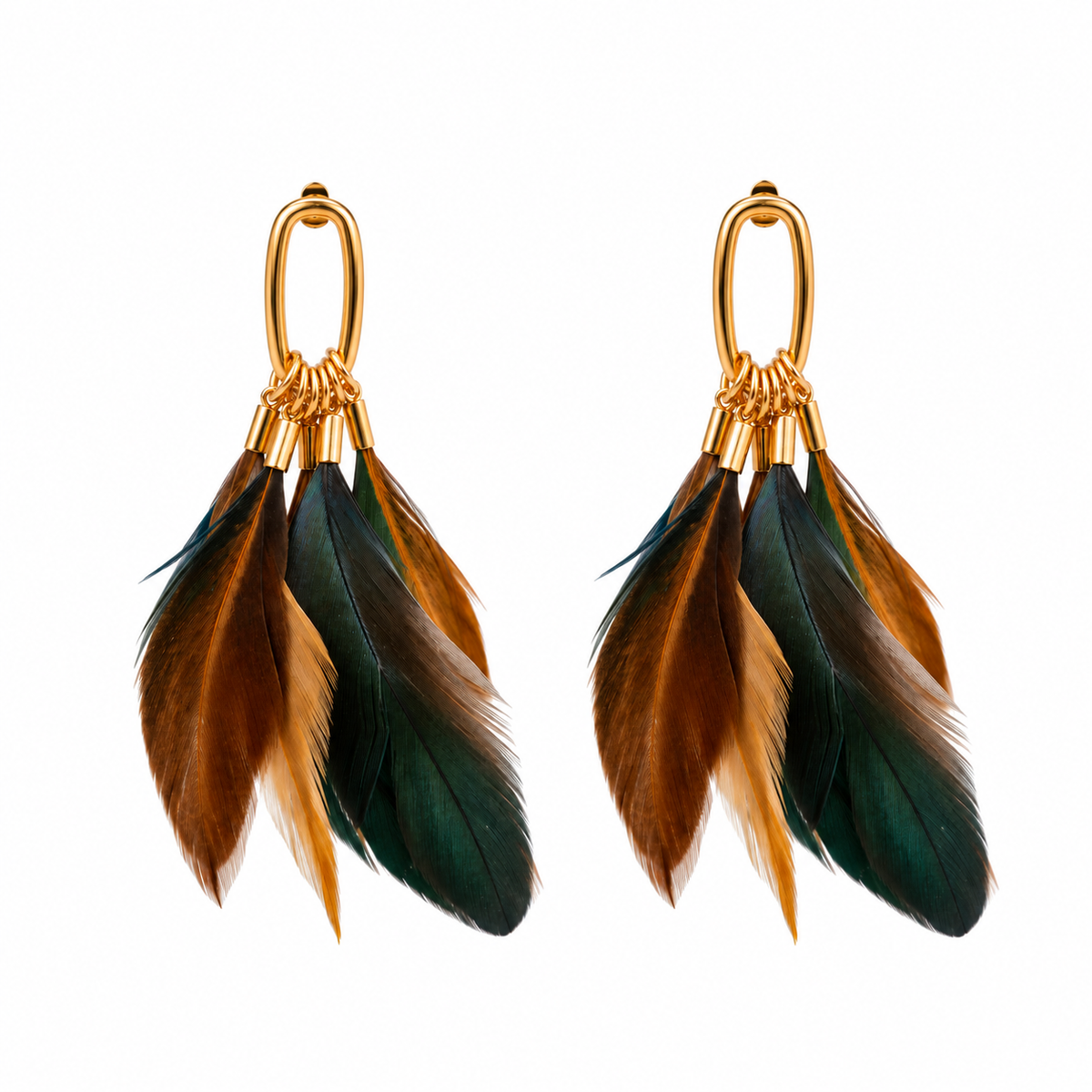 Woodland Fall Feather Tassel Statement Earrings