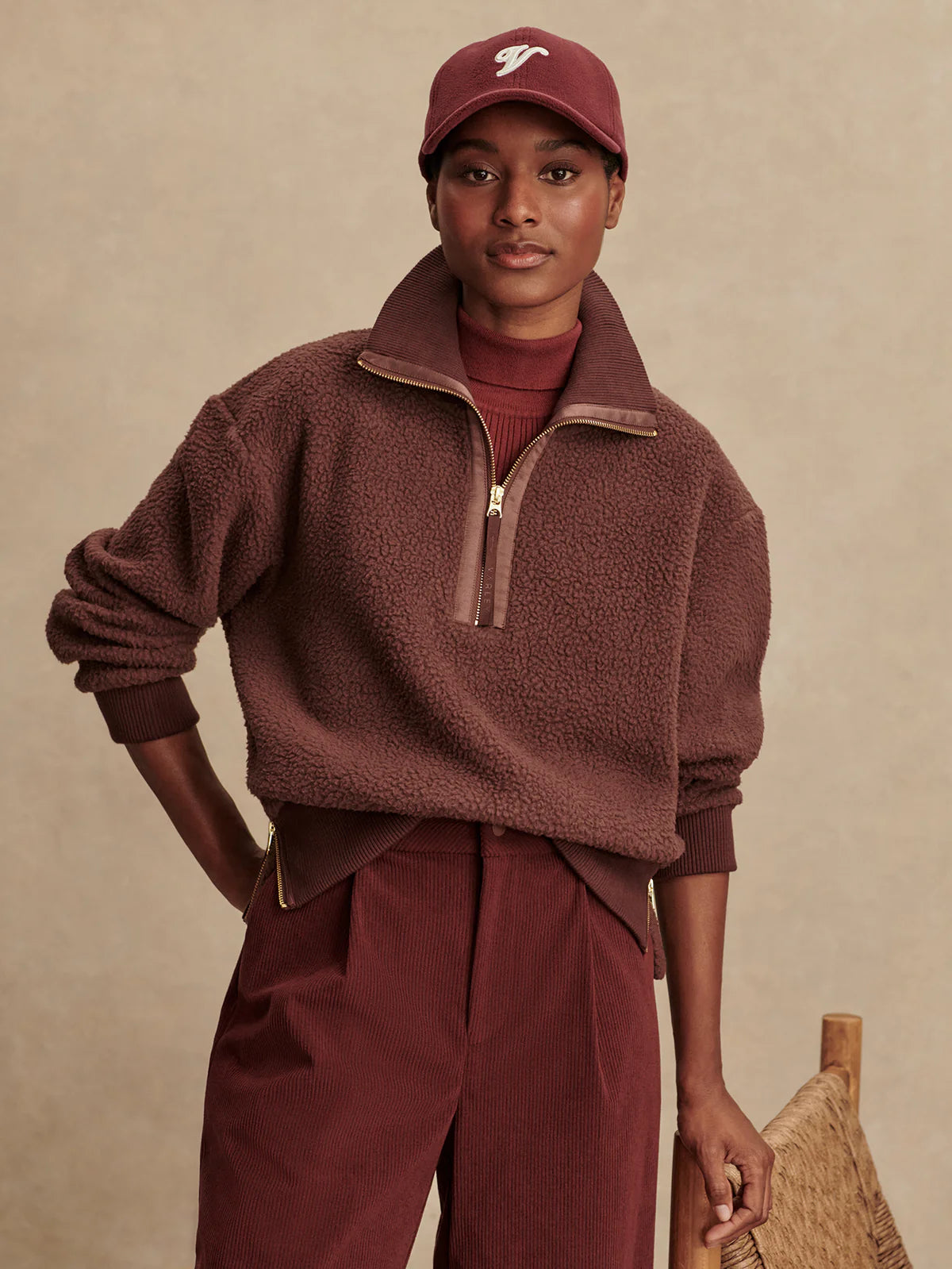 ROSELLE HALF ZIP FLEECE - DEEP MAHAGONY
