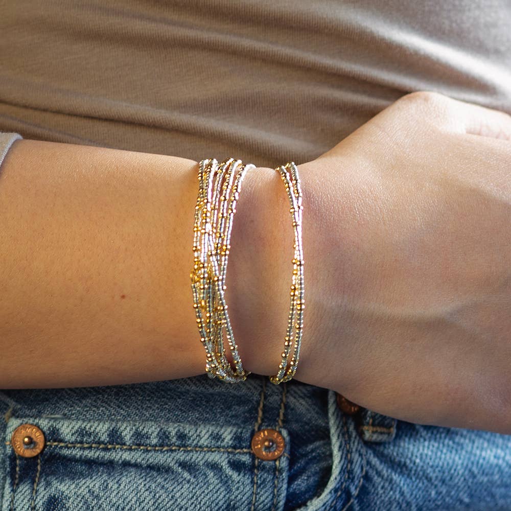 Confetti Beaded Bangle-Silver, Adjustable  Bracelets