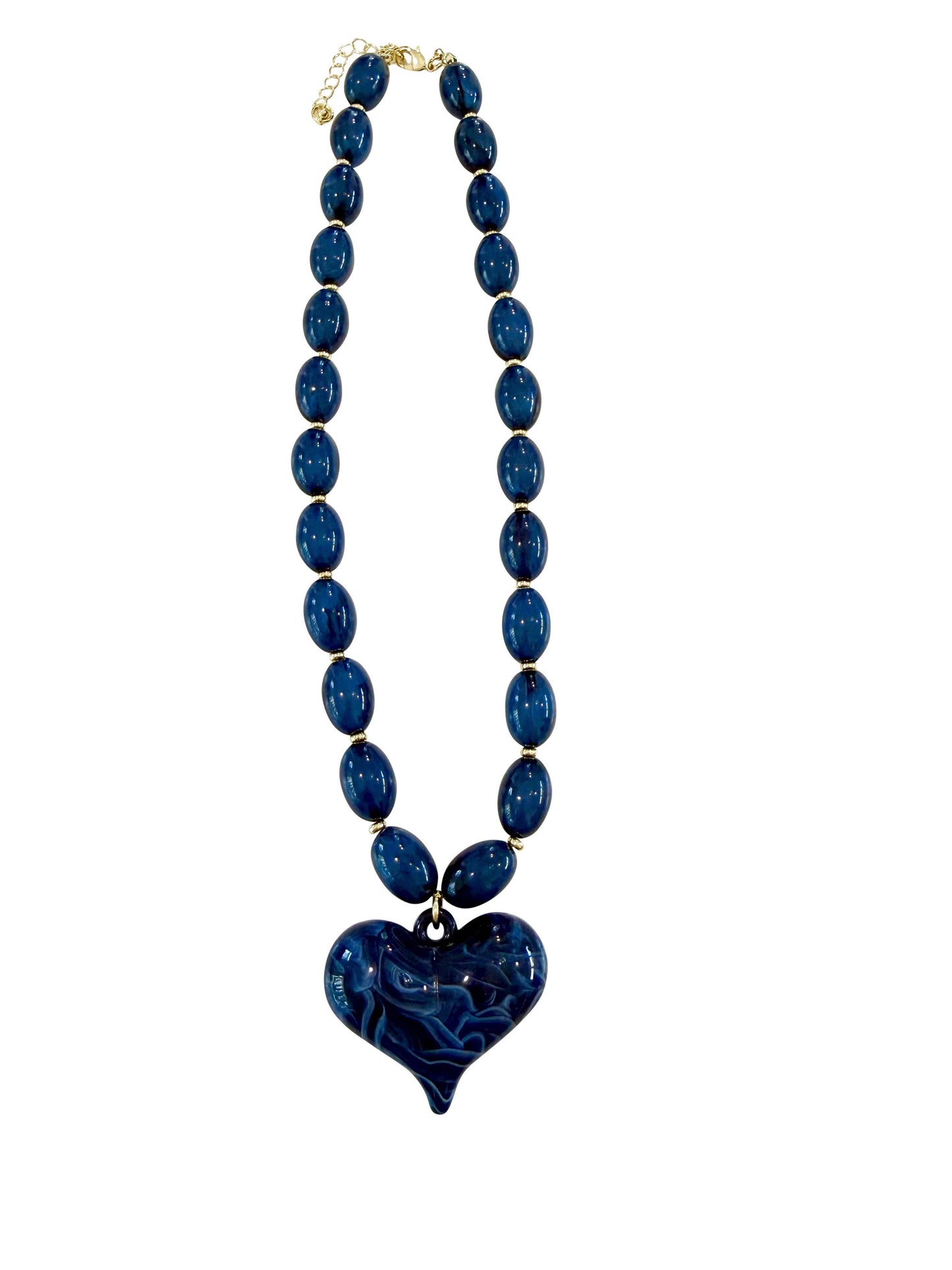 Roxie Navy Beaded Necklace with Heart Charm