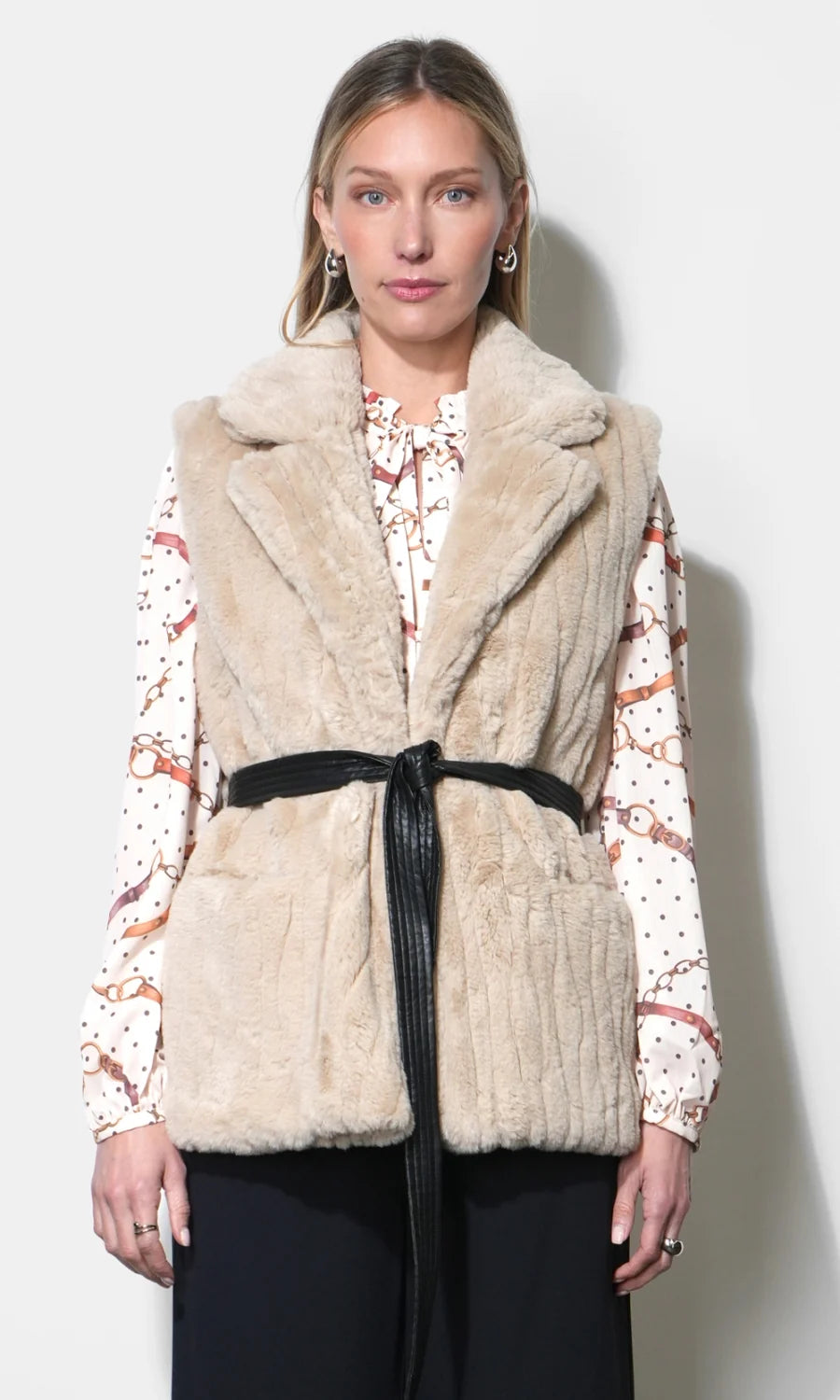 COSETTE FAUX FUR VEST W/ TIE BELT