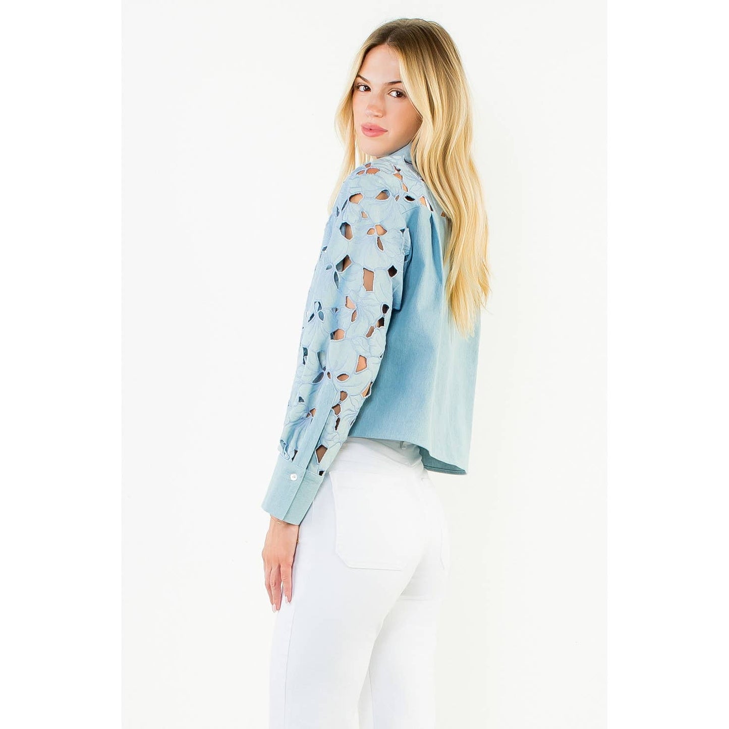 Eyelet Detail Long Sleeve Top