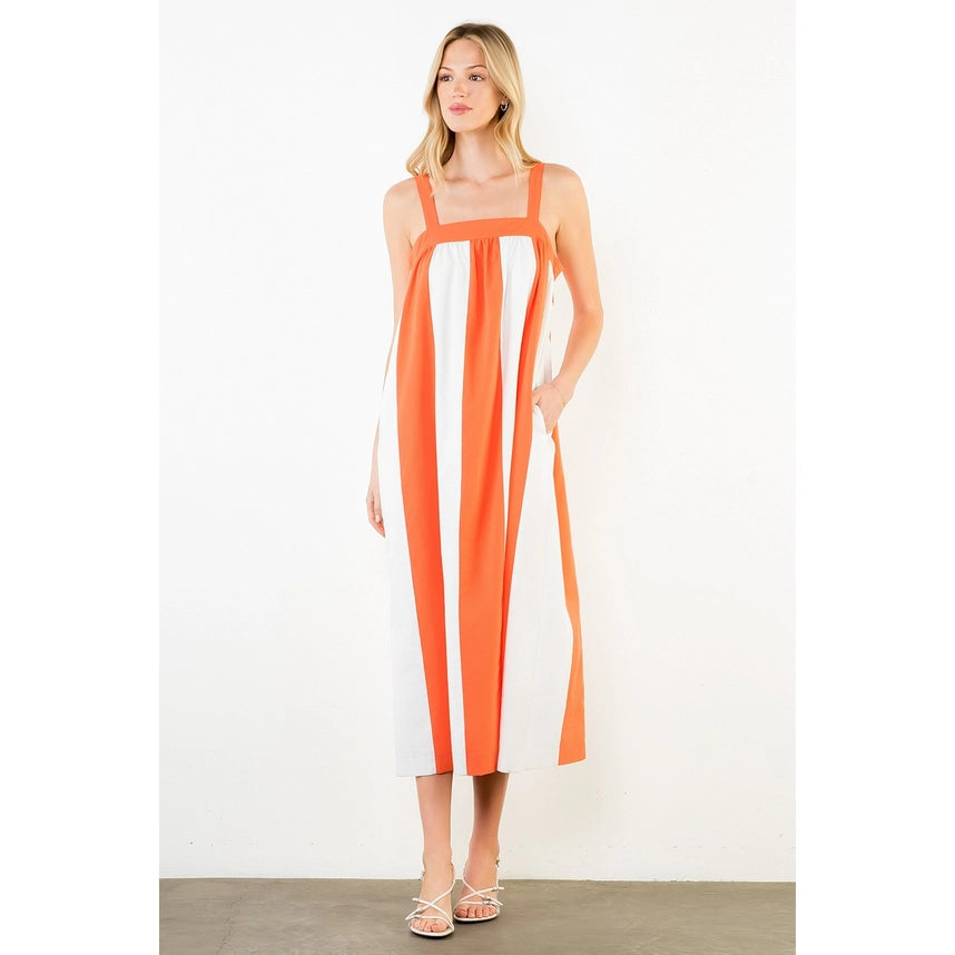 STRIPES MIDI DRESS - ORANGE/WHITE