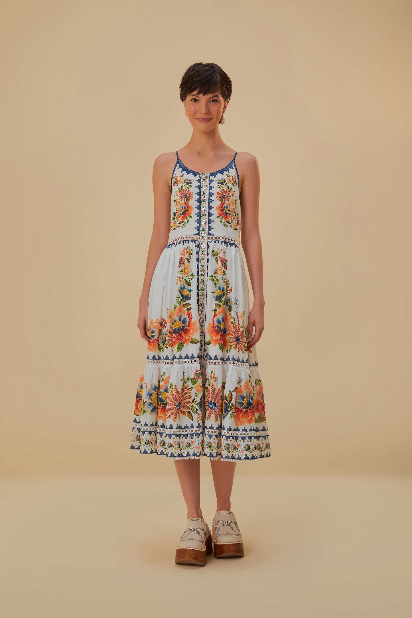 DELICATE GARDEN MIDI DRESS - OFF-WHITE