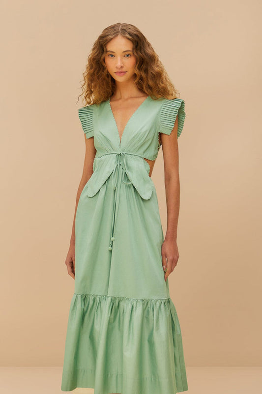 LIGHT GREEN BUTTERFLY MIDI DRESS