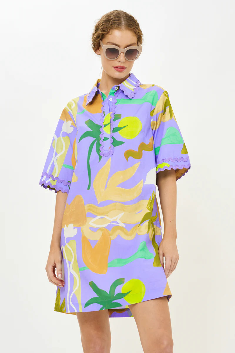 COLLARED SHIRT DRESS MINI - PARADISO BLUE
