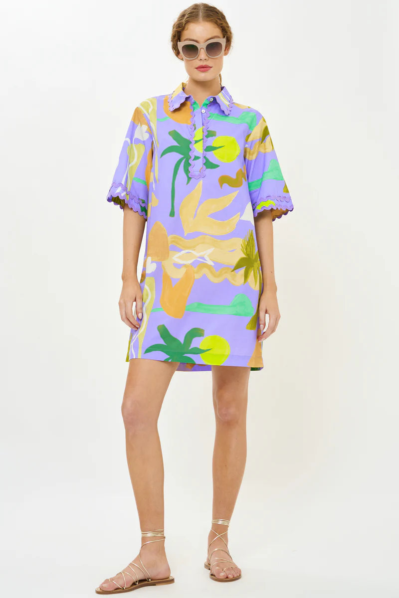 COLLARED SHIRT DRESS MINI - PARADISO BLUE