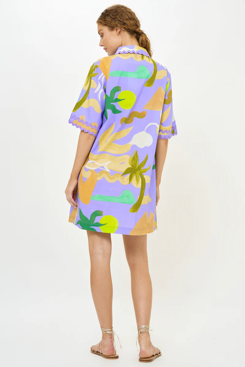 COLLARED SHIRT DRESS MINI - PARADISO BLUE