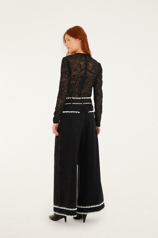 BLACK CROCHET DETAIL PANTS