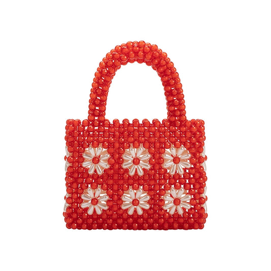 SELENA BEADED TOP HANDLE BAG - RED