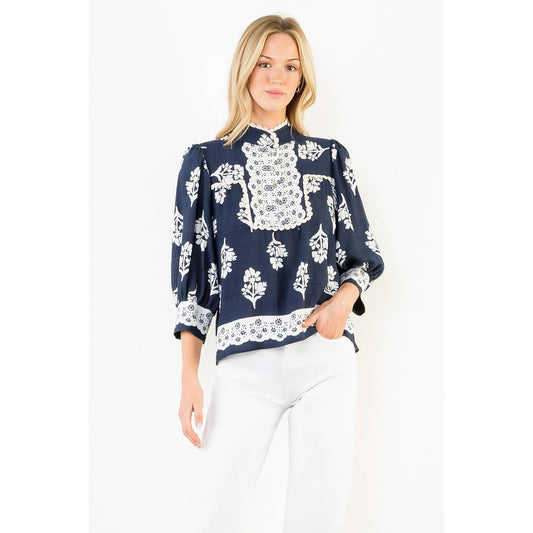 Long Sleeve Navy/White Top