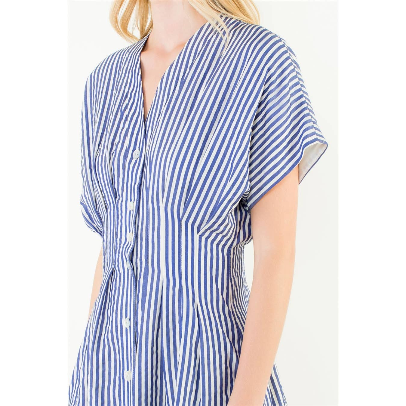 Short Sleeve Striped Button Down Dress