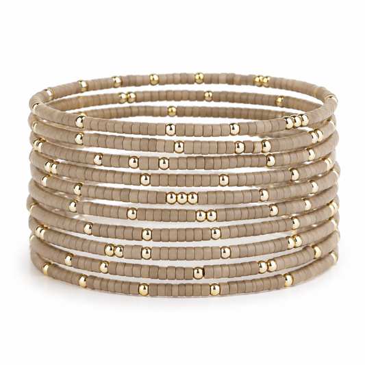 Confetti Beaded Bangle-Mocha, Adjustable Stackable Bracelets