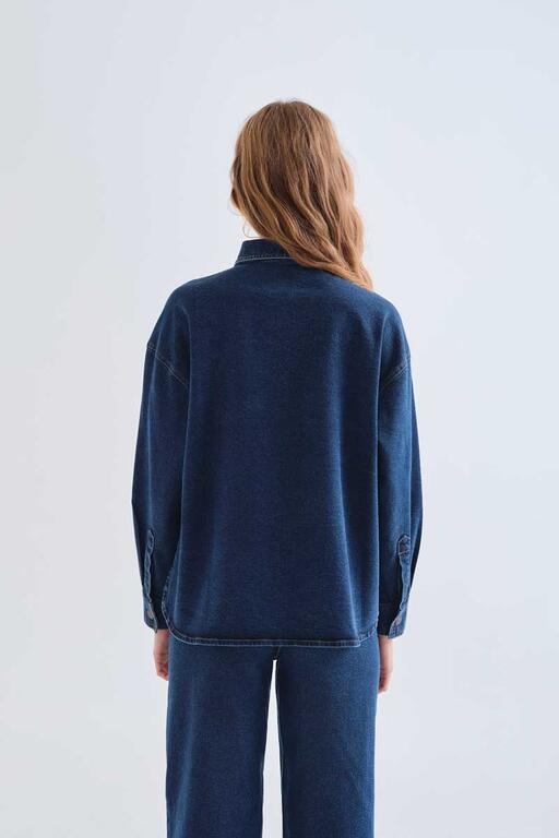DENIM SHIRT/JACKET WITH FLOWER EMBROIDERY