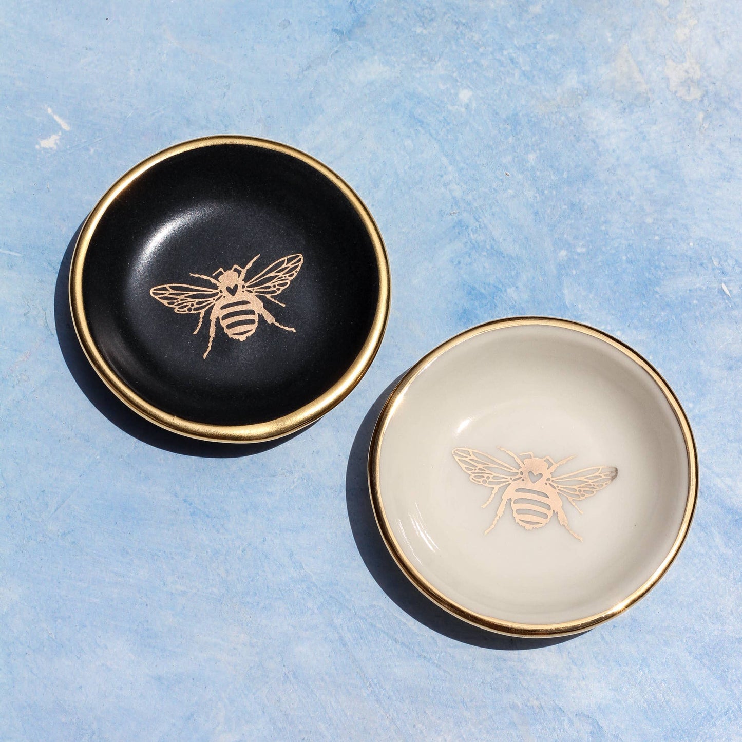 Gold Bee Ring Dish | Handmade Pottery Trinket Dish (white)
