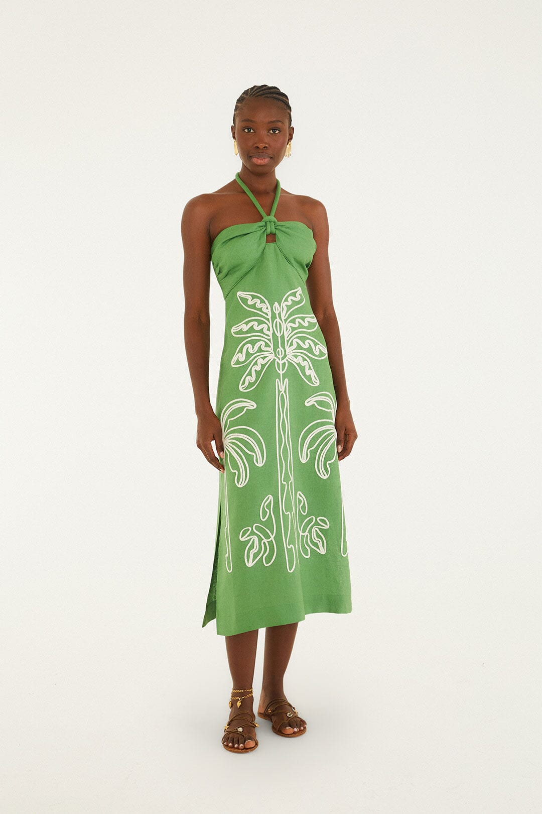 GREEN PALM TREE MIDI DRESS