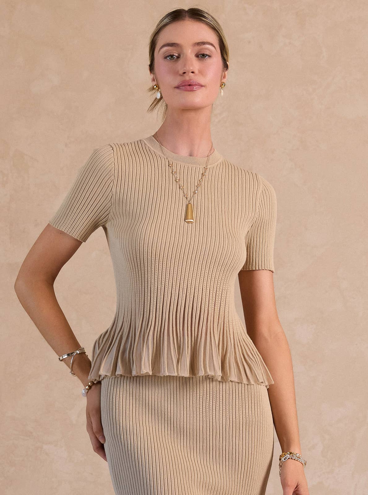 Short Sleeve Sheer Peplum Top - White