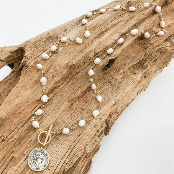 Vintage Coin on Pearl Bezel Rosary