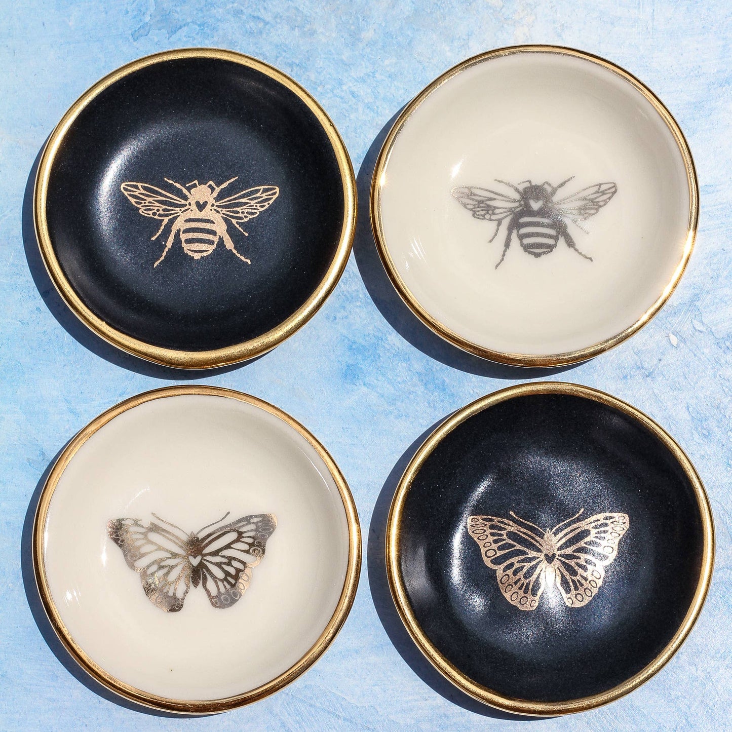Gold Bee Ring Dish | Handmade Pottery Trinket Dish (white)