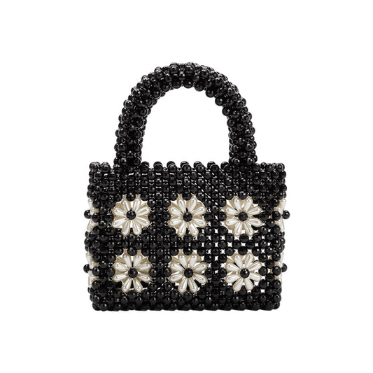 SELENA BEADED TOP HANDLE BAG - BLACK