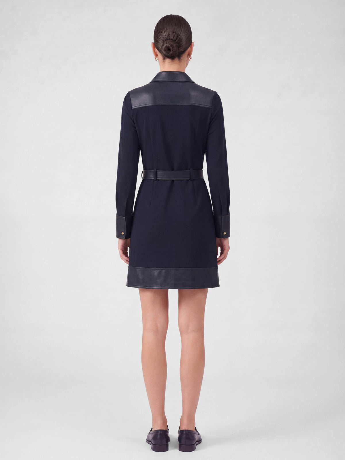 Polo Knit Mini Dress With Faux Leather Contrast