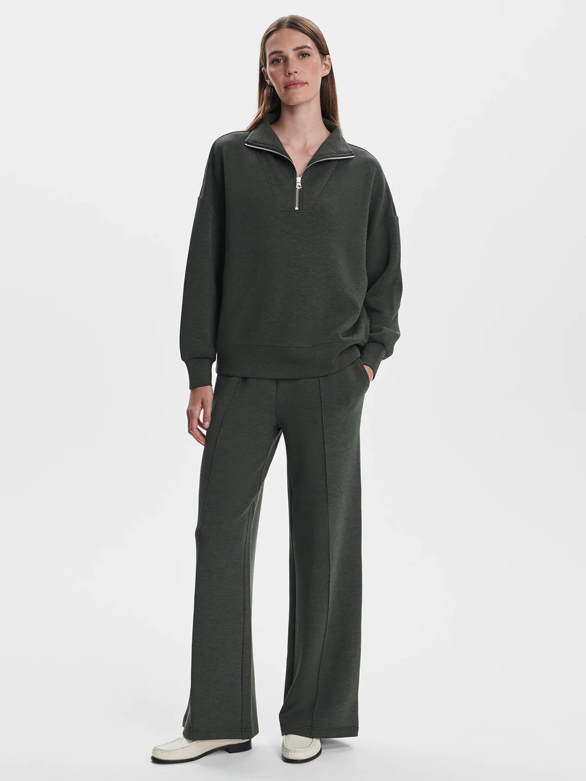 HAWLEY HALF ZIP SWEATSHIRT - OLIVE MARL